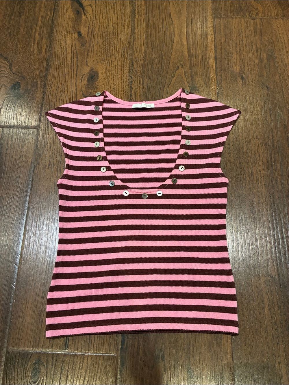 Zara Pink and Brown Striped Scoop Neck Tank with Metal Studs